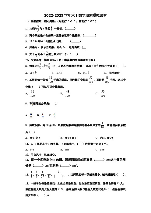 2022-2023学年江西省吉安市吉安县六年级数学第一学期期末联考试题含解析