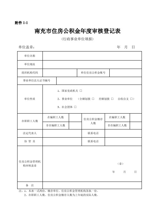 住房公积金单位年度审核登记表(行政事业单位)