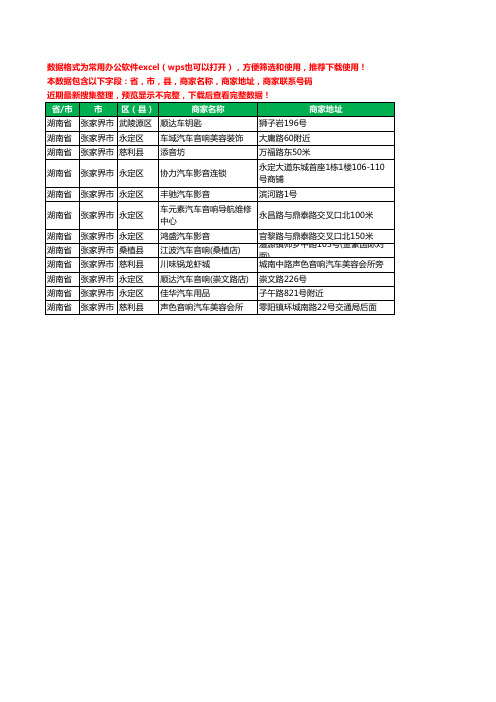 2020新版湖南省张家界市汽车影音工商企业公司商家名录名单联系电话号码地址大全12家