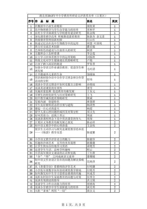 湖北省2013年中小学教育科研论文评选获奖名单