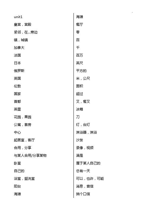 资料整理牛津译林版初级中学英语7B单词默写(中文)