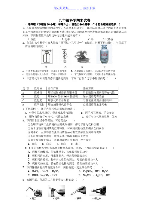 华师大九年级科学期末试卷