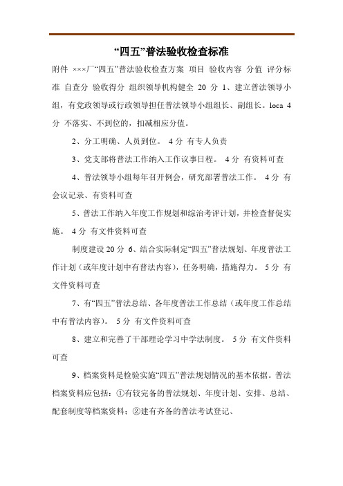 “四五”普法验收检查标准