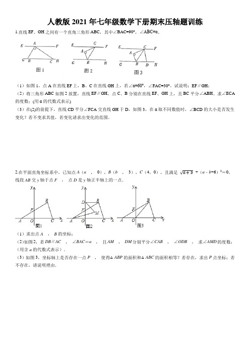 2020-2021学年人教版 七年级数学下册期末压轴题训练(word版 含答案)