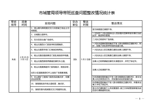 《市城管局领导带班巡查问题整改情况统计表》