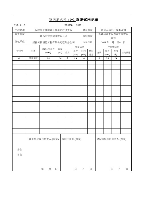 室内消火栓自动喷淋系统试压记录