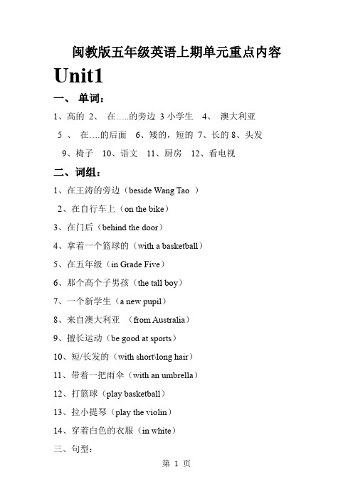闽教版英语 五上知识点归纳word精品文档12页