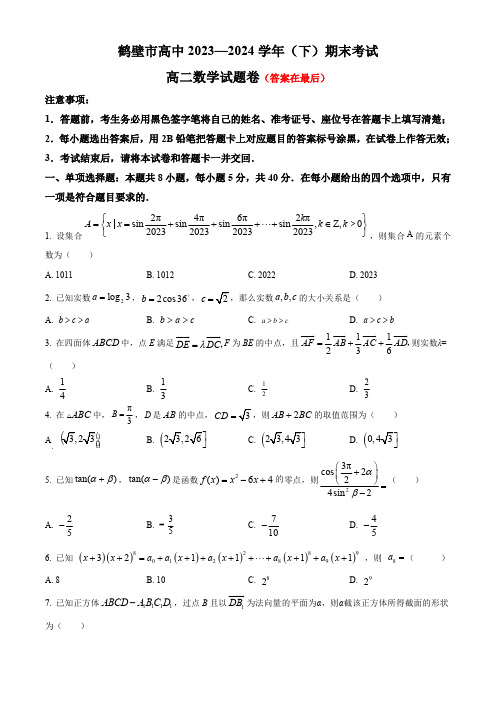 河南省鹤壁市高中2023-2024学年高二下学期7月期末考试 数学含答案