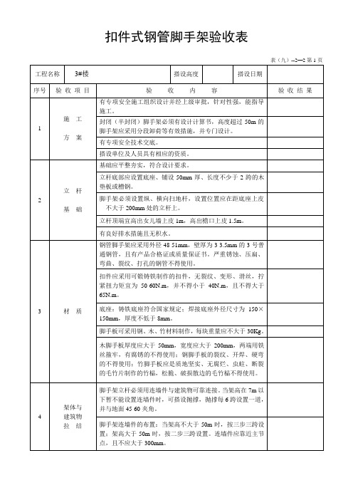 扣件式钢管脚手架验收表