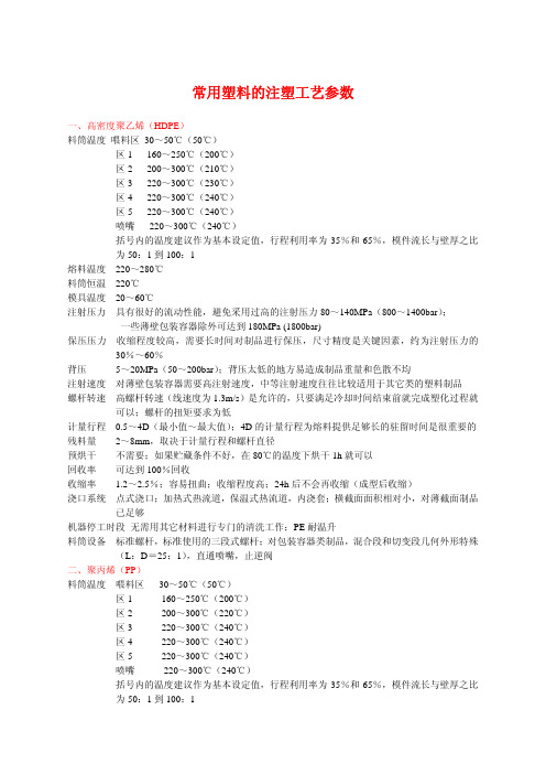 常用塑料的注塑工艺参数