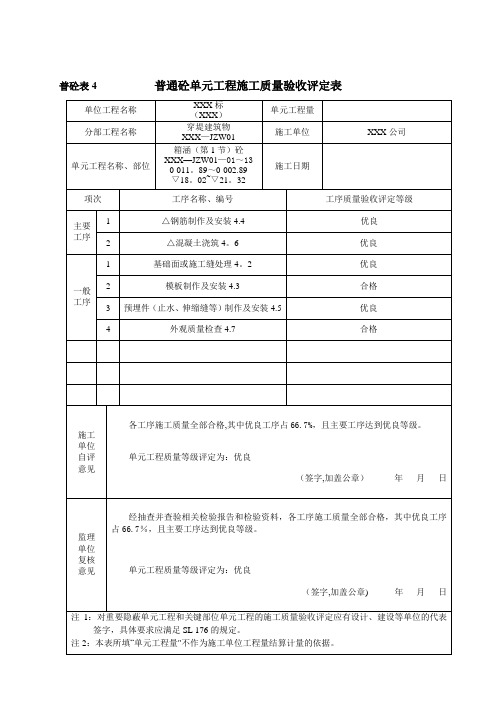 水利混凝土评定表【范本模板】