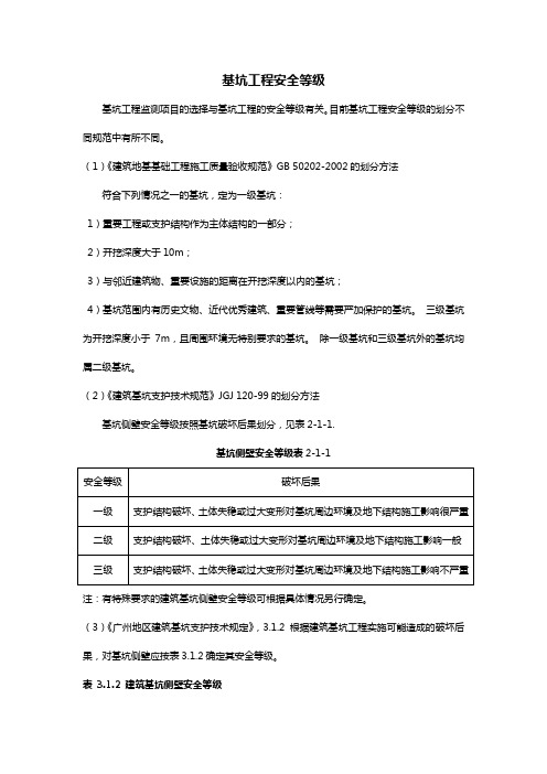 基坑安全等级的划分