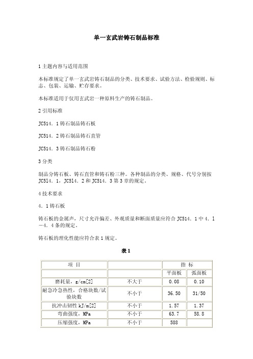 单一玄武岩铸石制品标准