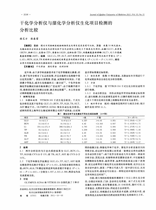 干化学分析仪与湿化学分析仪生化项目检测的分析比较