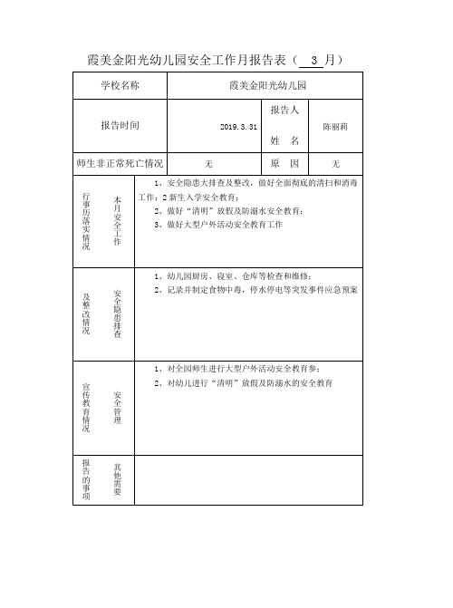 安全工作月报告表3