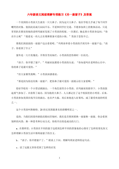 六年级语文 阅读理解专项练习 另一扇窗子