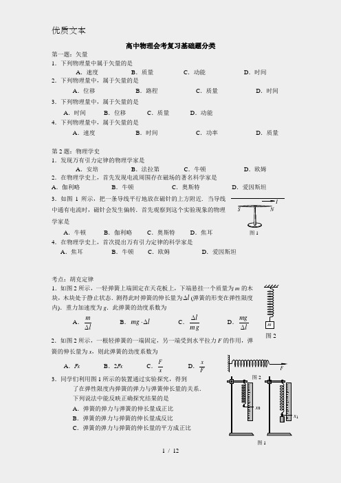 高中物理会考复习基础题分类及归纳总结