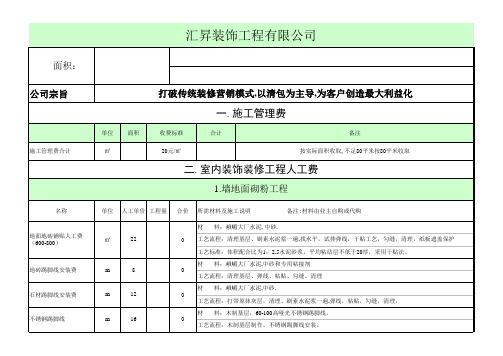 室内装饰装修工程预算报价表