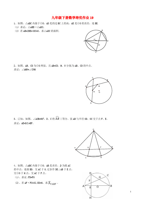 江苏省盐城市大丰市万盈第二中学九年级数学下学期培优作业19(无答案) 苏科版
