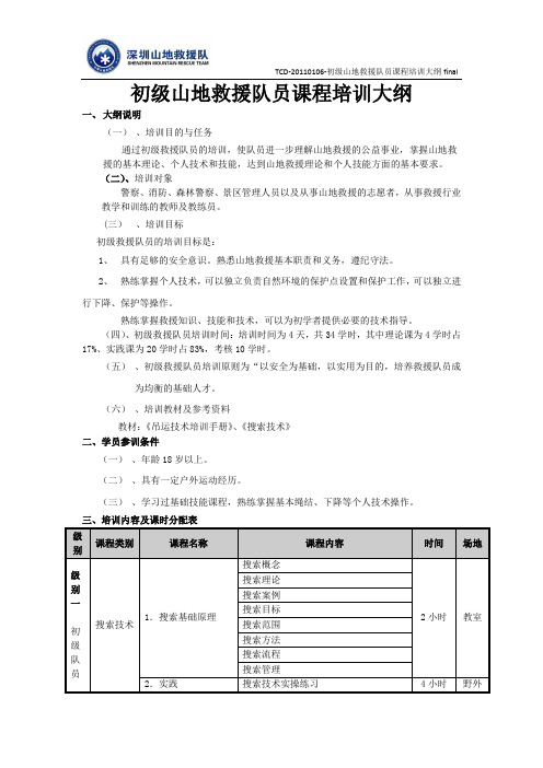 TCD-20110106-初级山地救援队员课程培训大纲