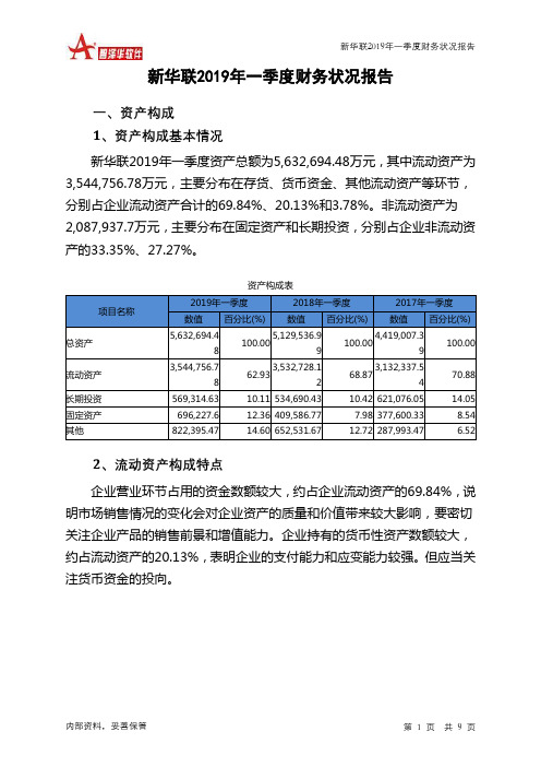 新华联2019年一季度财务状况报告