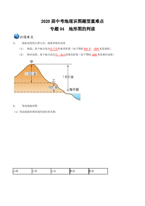 2020届中考地理识图题型重难点专题04 地形图的判读(含解析)