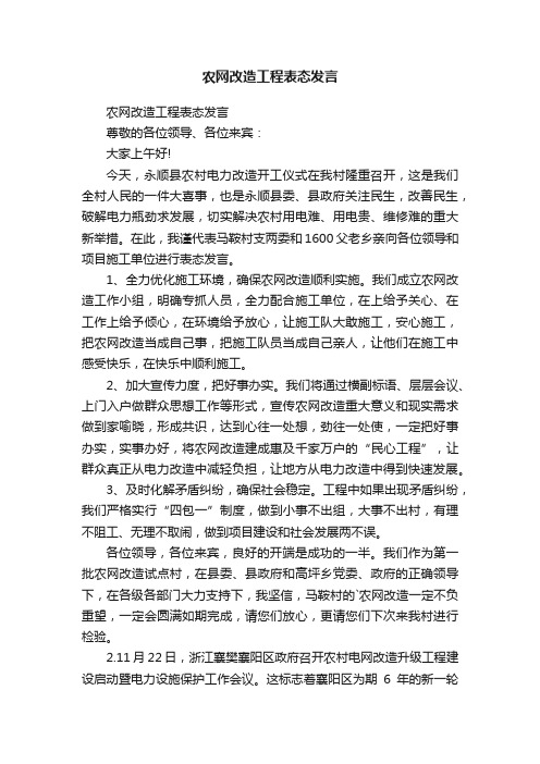 农网改造工程表态发言