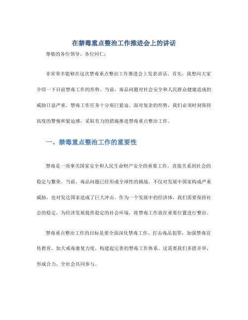 在禁毒重点整治工作推进会上的讲话