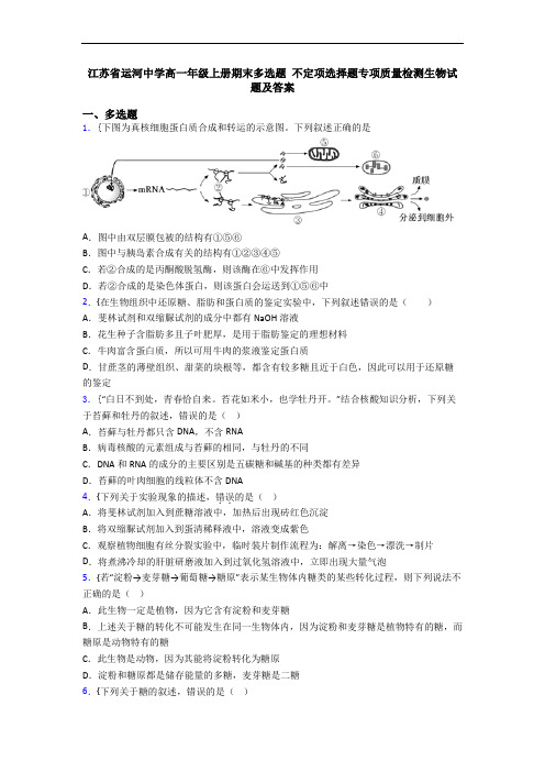 江苏省运河中学高一年级上册期末多选题 不定项选择题专项质量检测生物试题及答案