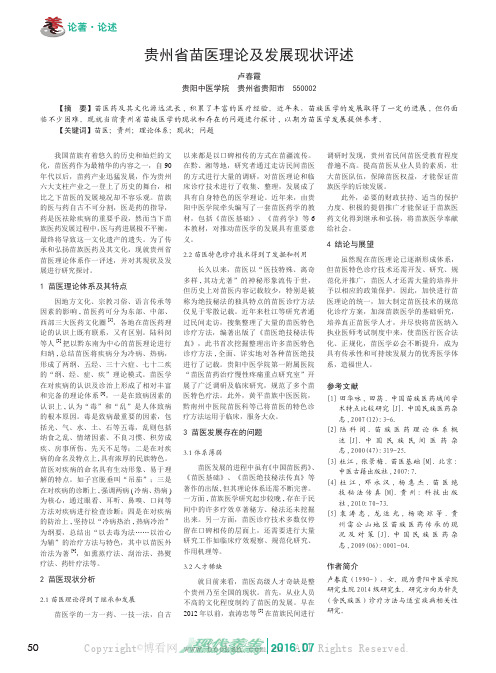 贵州省苗医理论及发展现状评述