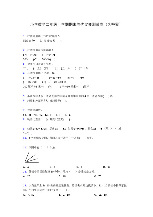 小学数学二年级上学期期末培优试卷测试卷(含答案)