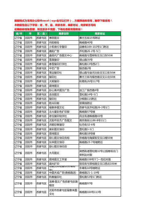 2020新版辽宁省沈阳市苏家屯区打印工商企业公司商家名录名单联系电话号码地址大全37家