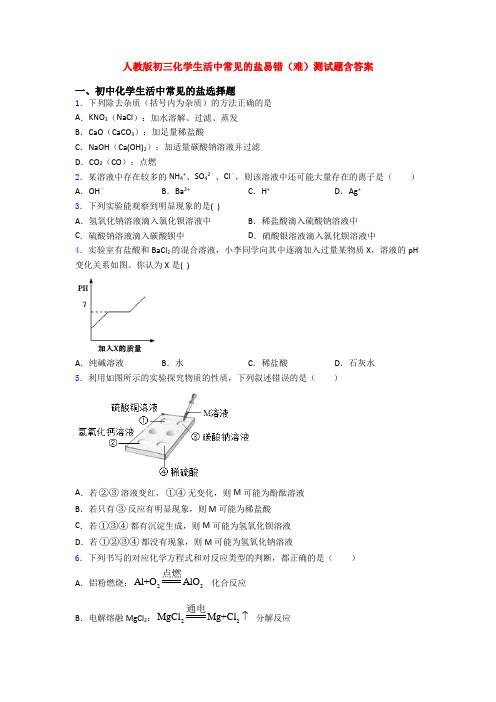 人教版初三化学生活中常见的盐易错(难)测试题含答案