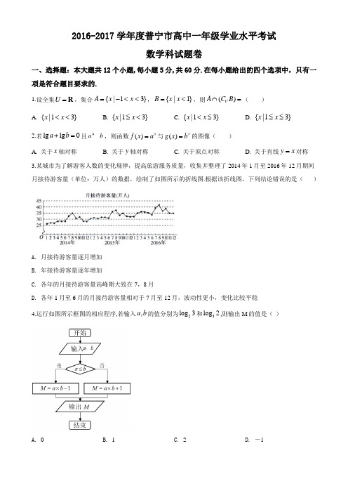 广东省普宁市2016-2017学年高一下学期期末学业水平考试数学试题(原卷版)