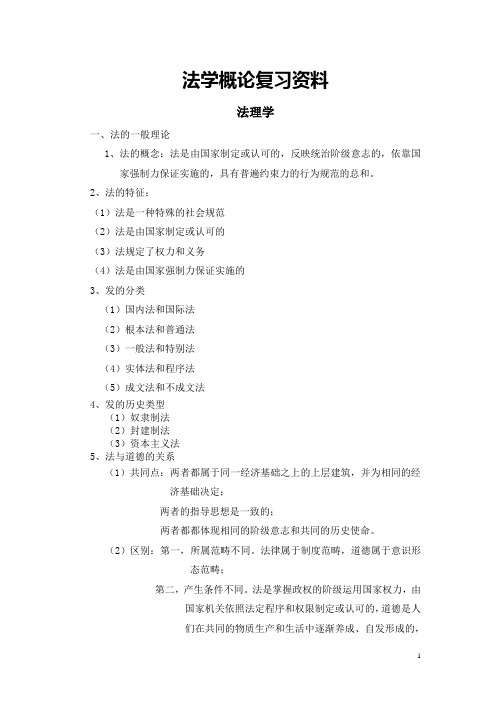 法学概论复习资料(法理学、刑法、民法)