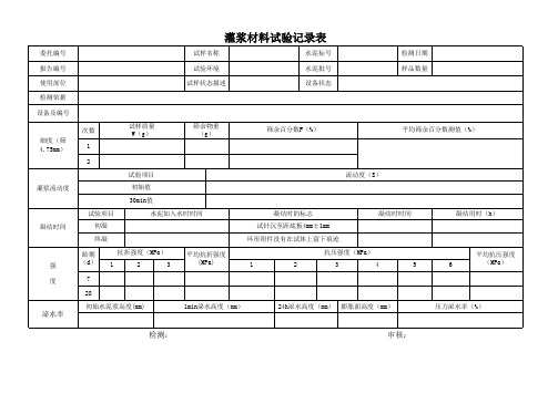 灌浆材料试验记录表