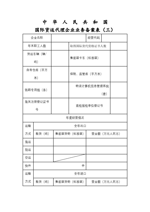 中华人民共和国国际货运代理企业业务备案表(三)【模板】