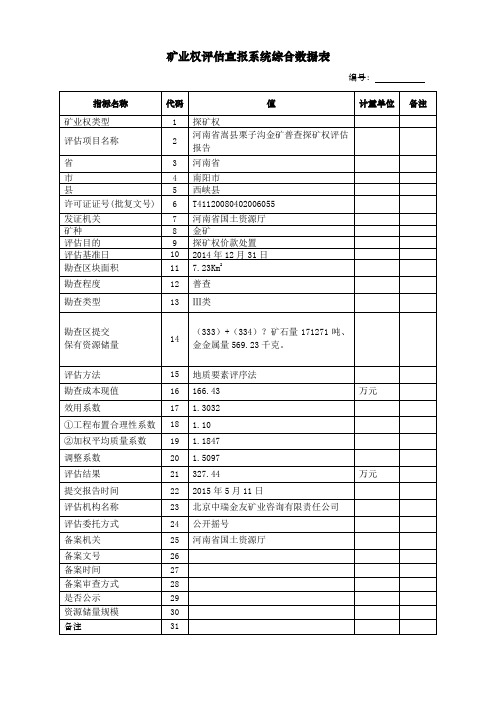 矿业权评价直报系统综合数据表