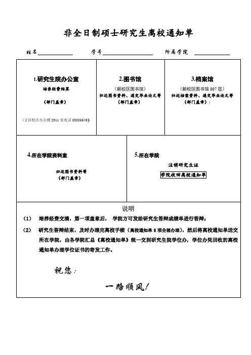 非全日制硕士研究生离校通知单