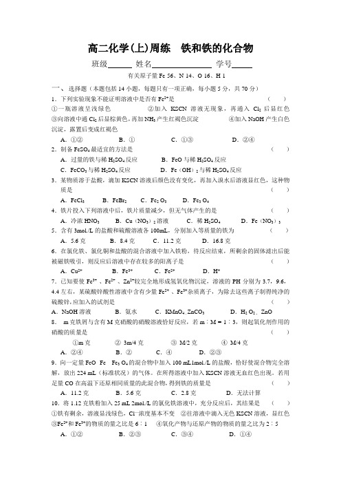 高二化学周练  铁和铁的化合物4