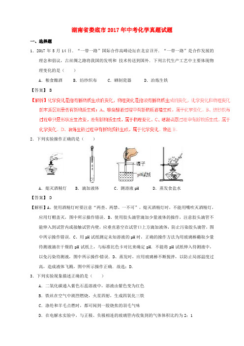 湖南省娄底市2017年中考化学真题试题(含解析)