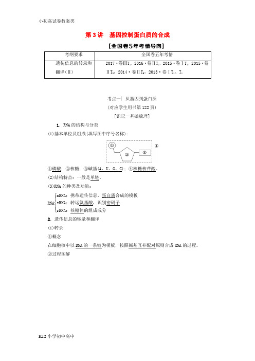 【配套K12】2019版高考生物一轮复习第6单元遗传的分子基础第3讲基因控制蛋白质的合成学案苏教版