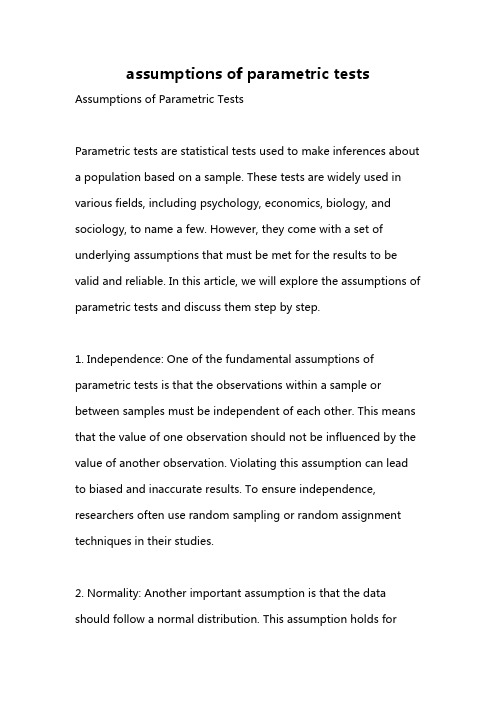 assumptions of parametric tests