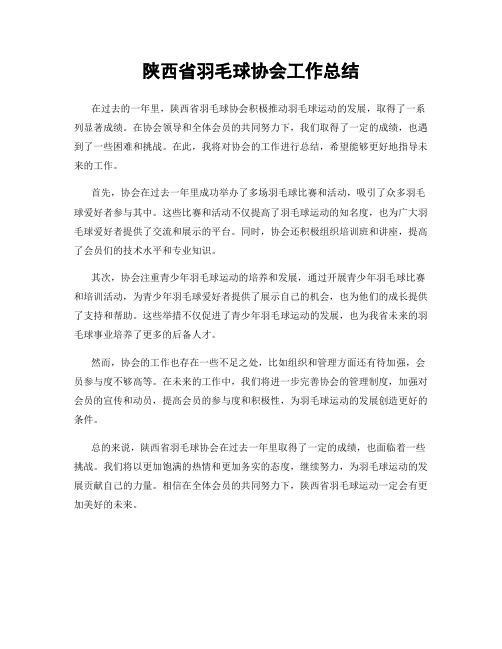 陕西省羽毛球协会工作总结