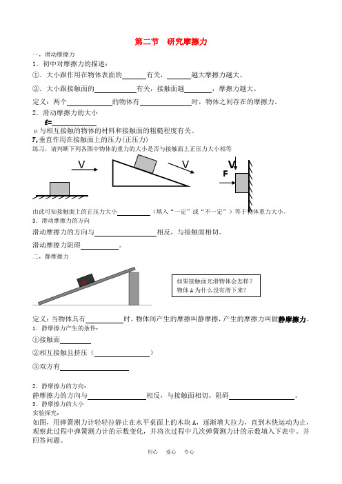 高中物理 第二节 研究摩擦力教案 粤教版必修1