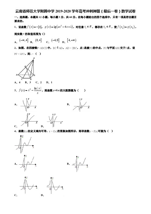 云南省师范大学附属中学2019-2020学年高考冲刺押题(最后一卷)数学试卷含解析【附15套高考模拟卷】