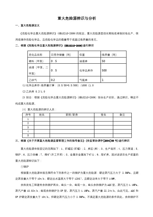 重大危险源辨识与分析