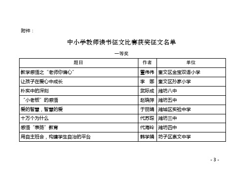 中小学教师读书征文比赛获奖征文名单