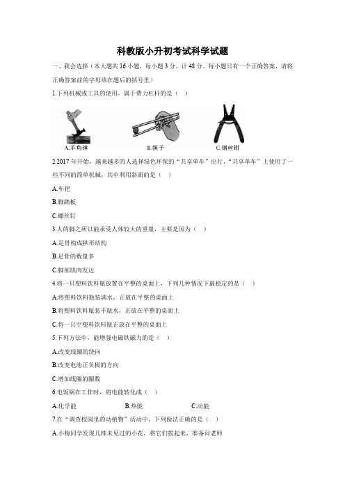 科教版小升初科学押题试卷(含答案)