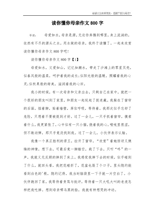 读你懂你母亲作文800字